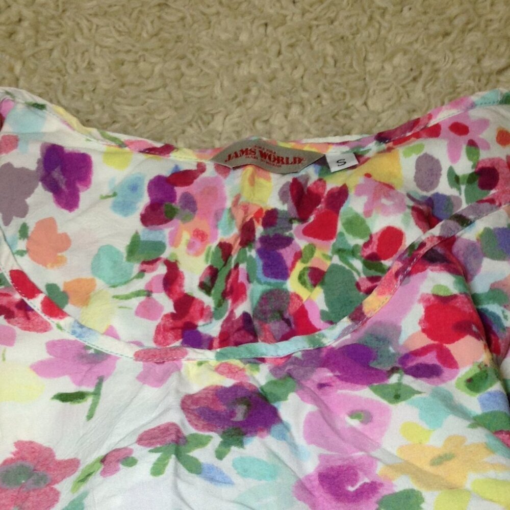 VINTAGE Jams World 1990. "S". Hawaiian, Luau, Floral Watercolor, Blouse, Fresh - Picture 4 of 7